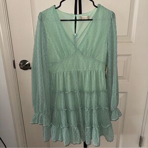 Altar'd State Green Ruffled Tiered Dress